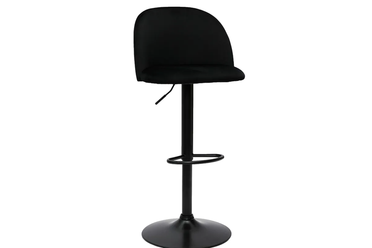 Miliboo Barhocker höhenverstellbar schwarzer Samt und schwarzes Metall (2er-Set) CELESTE* Barhocker