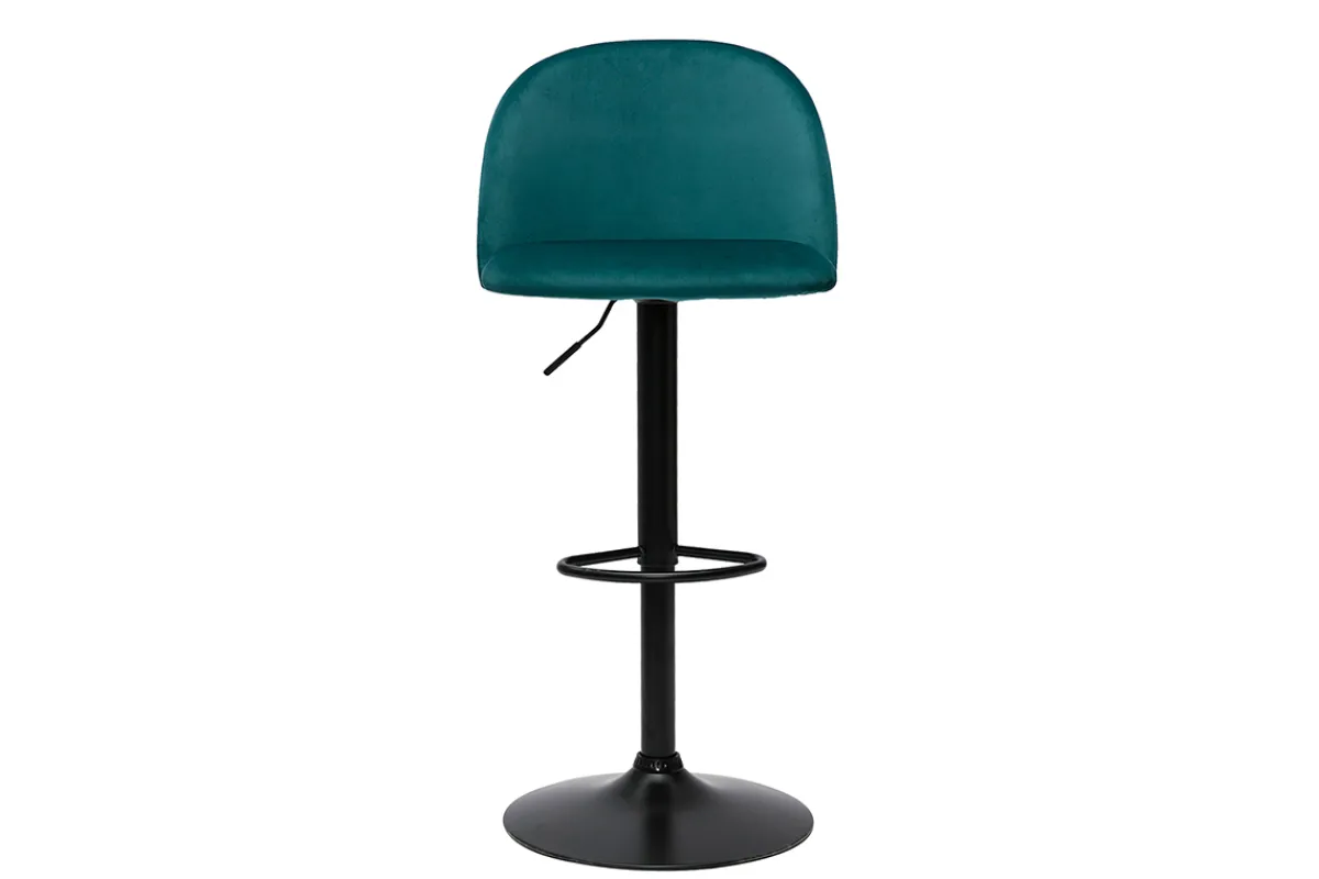 Miliboo Barhocker höhenverstellbar aus petrolblauem Samt und schwarzem Metall (2er-Set) CELESTE* Barhocker