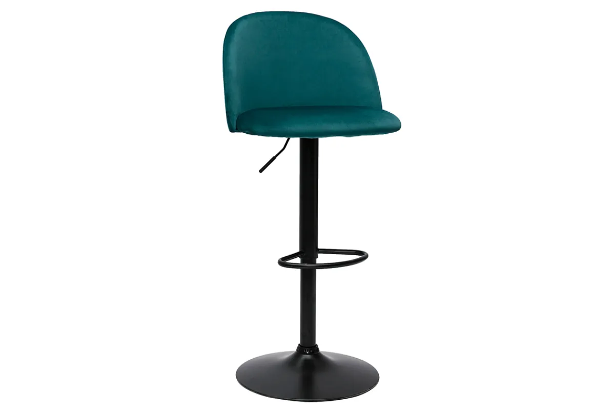 Miliboo Barhocker höhenverstellbar aus petrolblauem Samt und schwarzem Metall (2er-Set) CELESTE* Barhocker