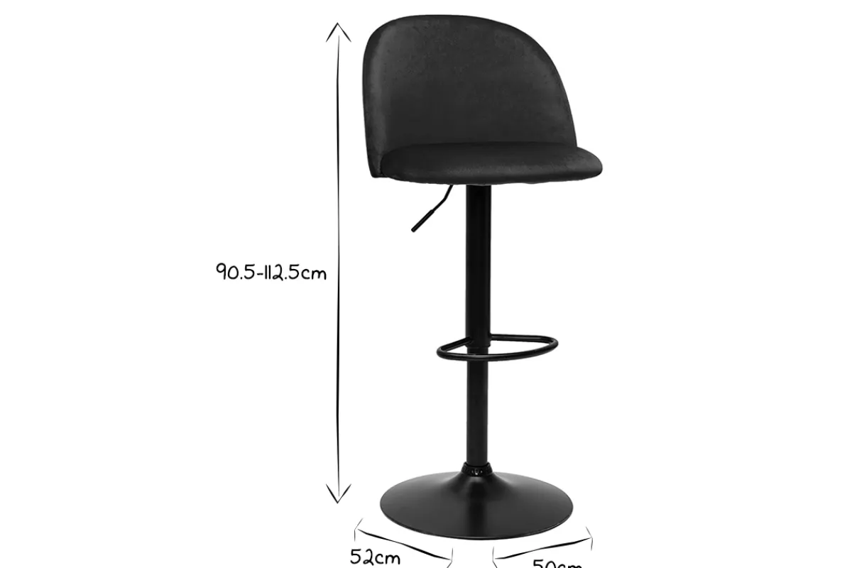 Miliboo Barhocker höhenverstellbar aus petrolblauem Samt und schwarzem Metall (2er-Set) CELESTE* Barhocker