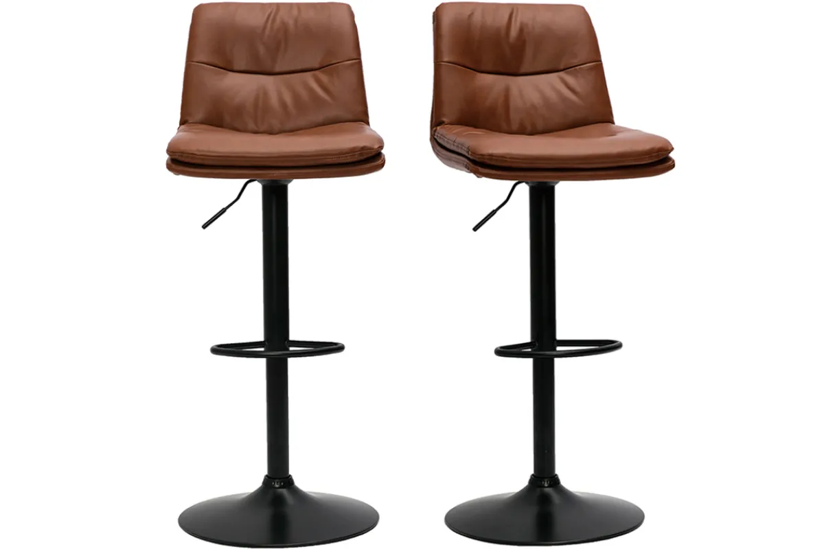 Miliboo Barhocker höhenverstellbar braunes Polyurethan und schwarzes Metall (2er-Set) ZUCK* Barhocker