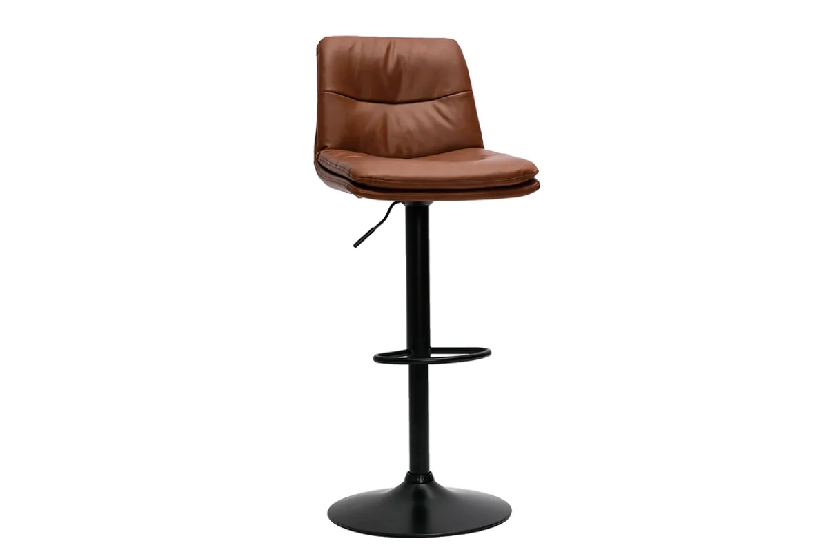 Miliboo Barhocker höhenverstellbar braunes Polyurethan und schwarzes Metall (2er-Set) ZUCK* Barhocker