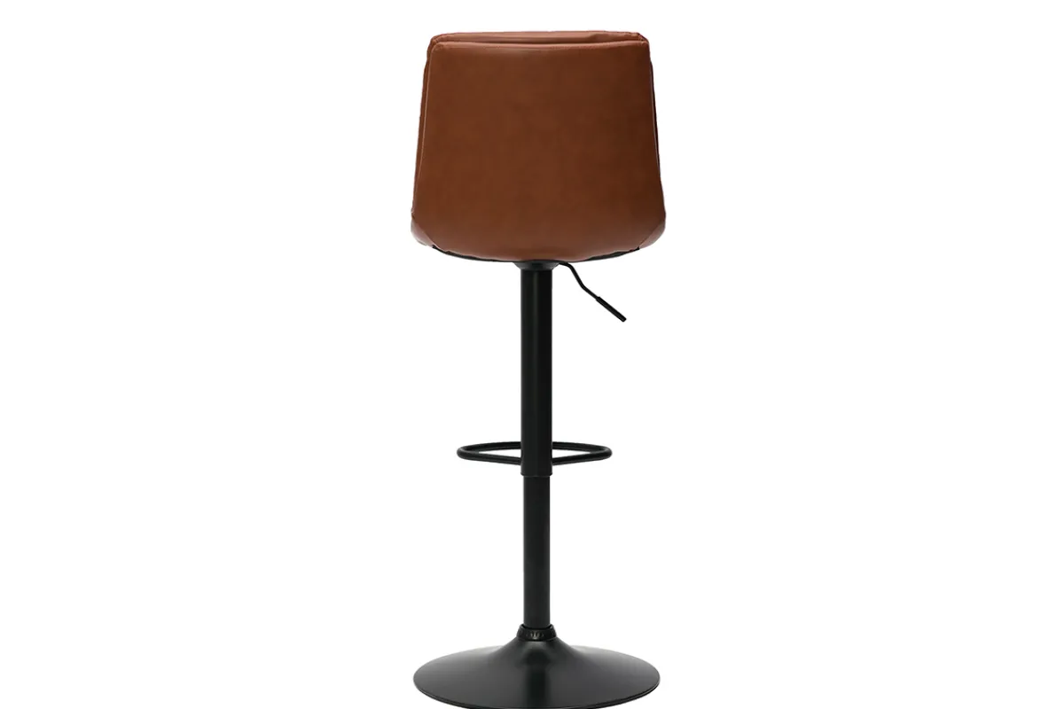 Miliboo Barhocker höhenverstellbar braunes Polyurethan und schwarzes Metall (2er-Set) ZUCK* Barhocker