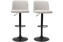 Miliboo Barhocker höhenverstellbar Stoff mit strukturiertem Samteffekt in Beige und schwarzes Metall (2er-Set) MONTI* Barhocker