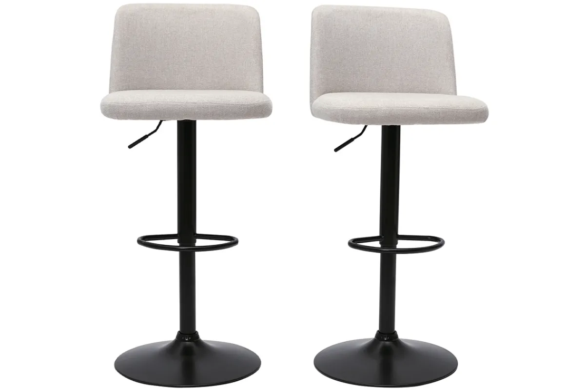 Miliboo Barhocker höhenverstellbar Stoff mit strukturiertem Samteffekt in Beige und schwarzes Metall (2er-Set) MONTI* Barhocker