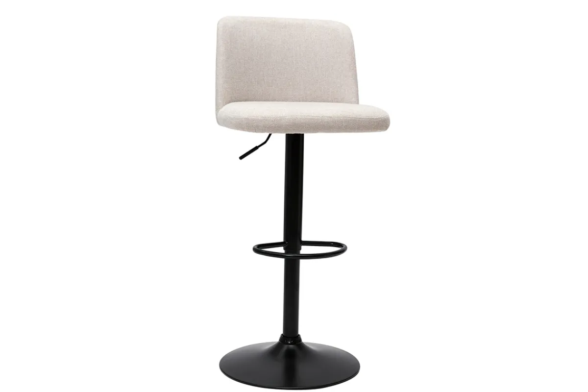 Miliboo Barhocker höhenverstellbar Stoff mit strukturiertem Samteffekt in Beige und schwarzes Metall (2er-Set) MONTI* Barhocker