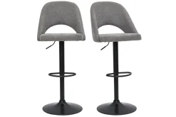 Miliboo Barhocker höhenverstellbar Stoff mit strukturiertem Samteffekt in Grau und schwarzes Metall (2er-Set) COSETTE* Barhocker