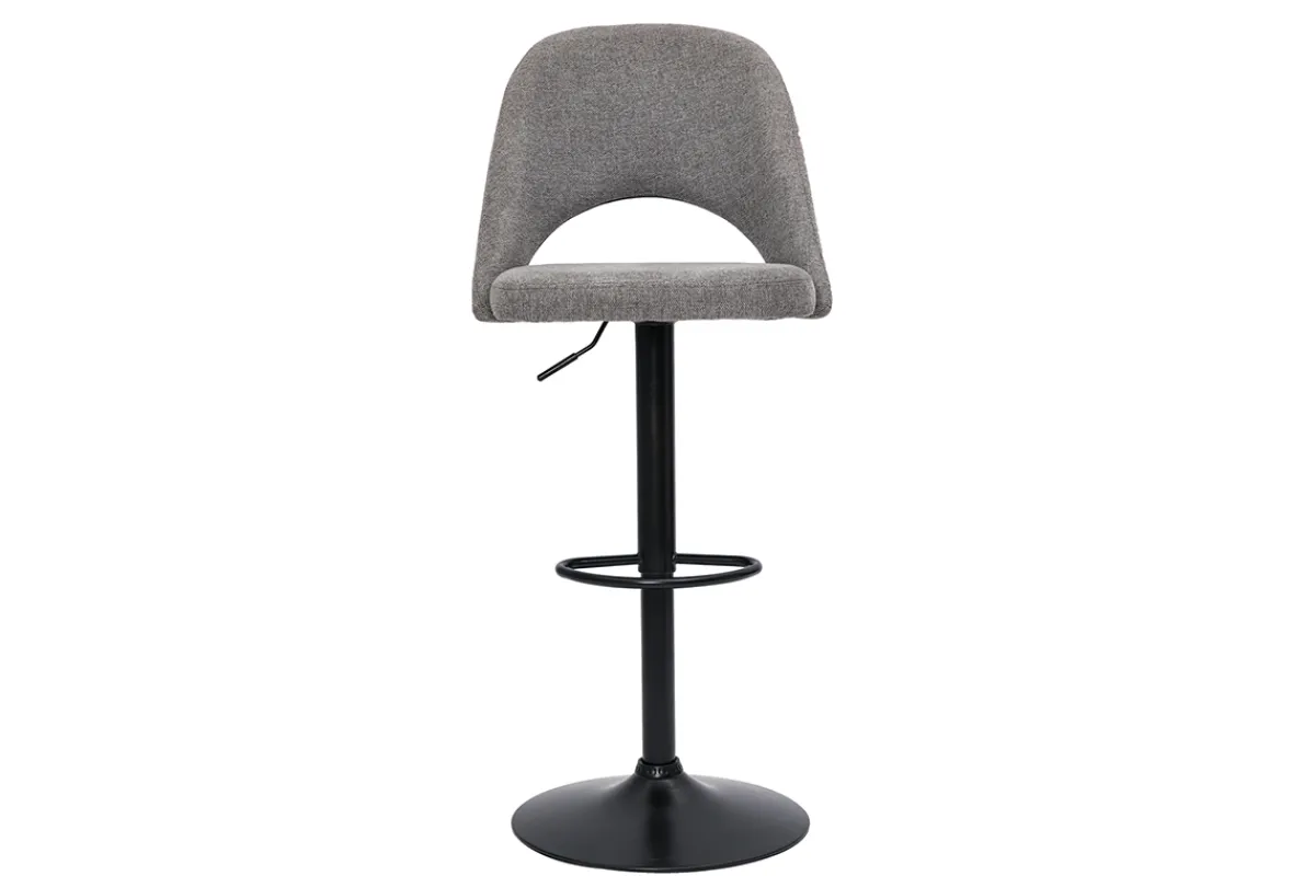 Miliboo Barhocker höhenverstellbar Stoff mit strukturiertem Samteffekt in Grau und schwarzes Metall (2er-Set) COSETTE* Barhocker