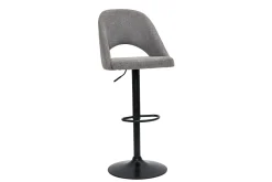 Miliboo Barhocker höhenverstellbar Stoff mit strukturiertem Samteffekt in Grau und schwarzes Metall (2er-Set) COSETTE* Barhocker