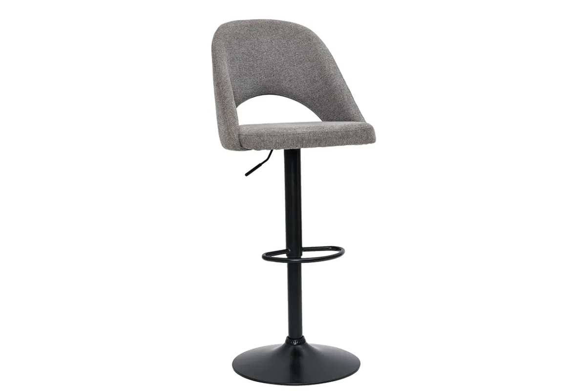 Miliboo Barhocker höhenverstellbar Stoff mit strukturiertem Samteffekt in Grau und schwarzes Metall (2er-Set) COSETTE* Barhocker