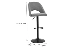Miliboo Barhocker höhenverstellbar Stoff mit strukturiertem Samteffekt in Grau und schwarzes Metall (2er-Set) COSETTE* Barhocker