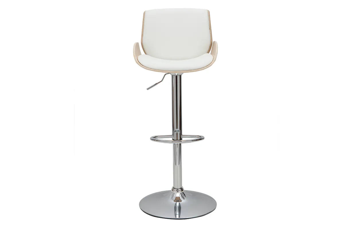Miliboo Barhocker höhenverstellbar weiß und helles Holz VESPER* Barhocker