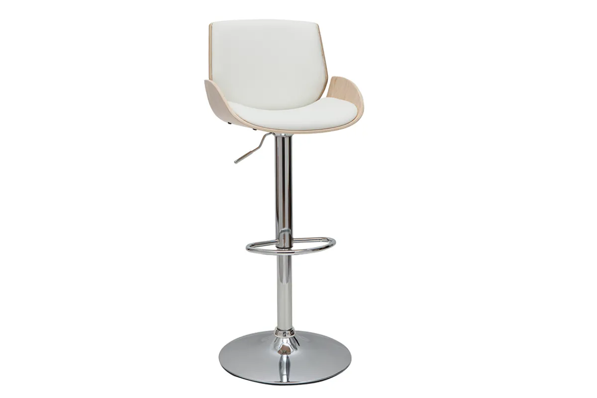 Miliboo Barhocker höhenverstellbar weiß und helles Holz VESPER* Barhocker