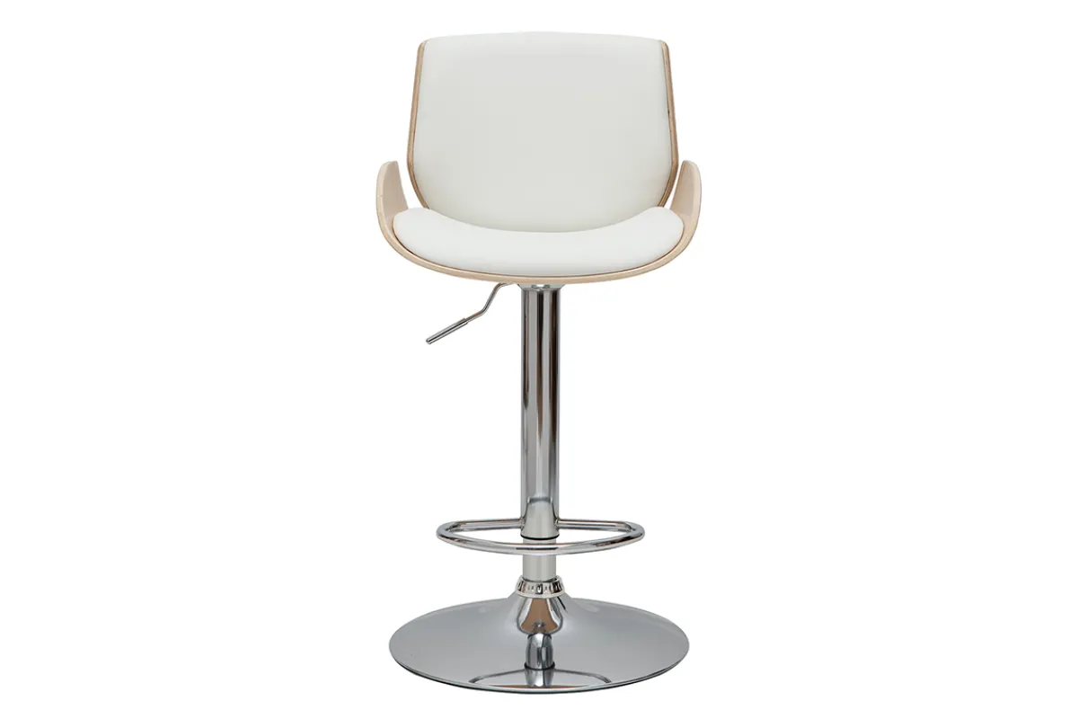 Miliboo Barhocker höhenverstellbar weiß und helles Holz VESPER* Barhocker