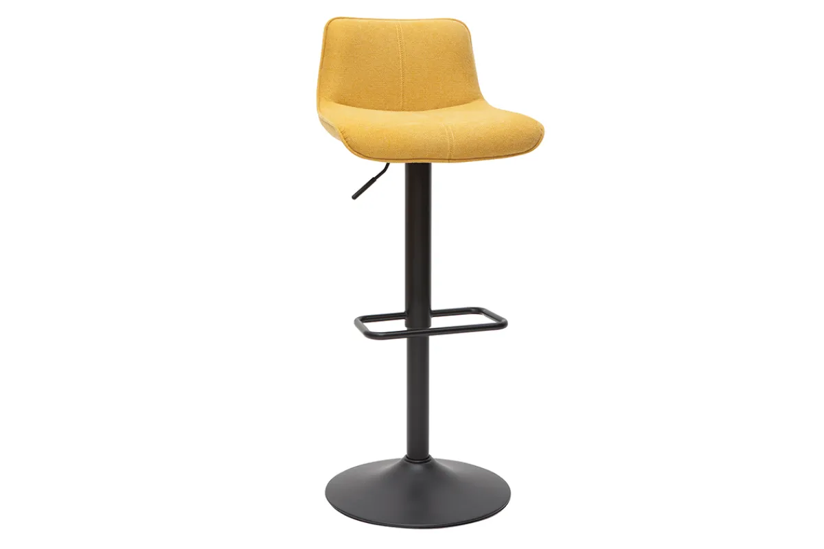 Miliboo Barhocker höhenverstellbar und um 360° drehbar aus Stoff mit strukturiertem Samteffekt in Senfgelb und Metall (2er-Set) BOOST* Barhocker