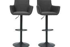 Miliboo Barhocker höhenverstellbar anthrazitgrauer Stoff und schwarz lackiertes Metall 2er-Set CARLIE* Barhocker