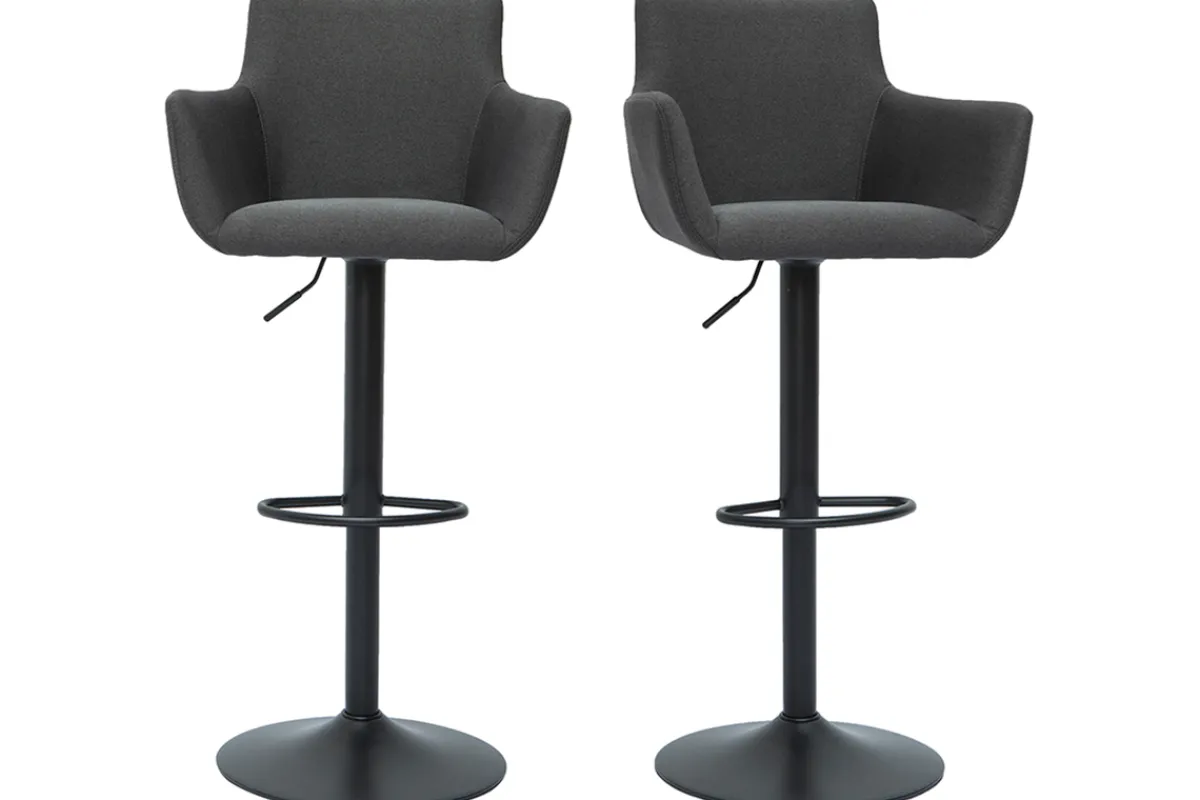 Miliboo Barhocker höhenverstellbar anthrazitgrauer Stoff und schwarz lackiertes Metall 2er-Set CARLIE* Barhocker