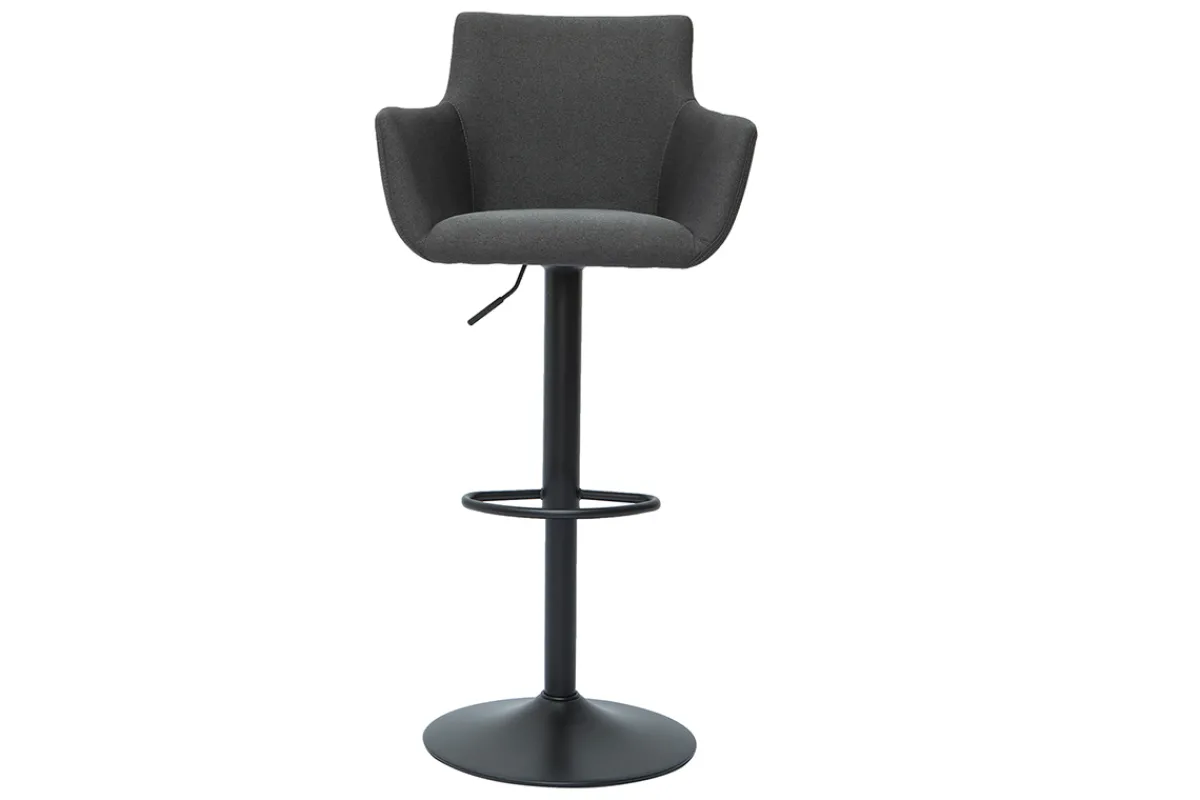 Miliboo Barhocker höhenverstellbar anthrazitgrauer Stoff und schwarz lackiertes Metall 2er-Set CARLIE* Barhocker