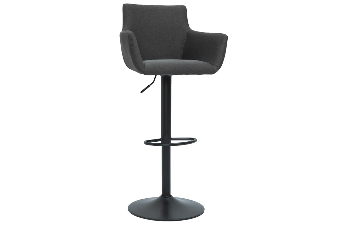Miliboo Barhocker höhenverstellbar anthrazitgrauer Stoff und schwarz lackiertes Metall 2er-Set CARLIE* Barhocker