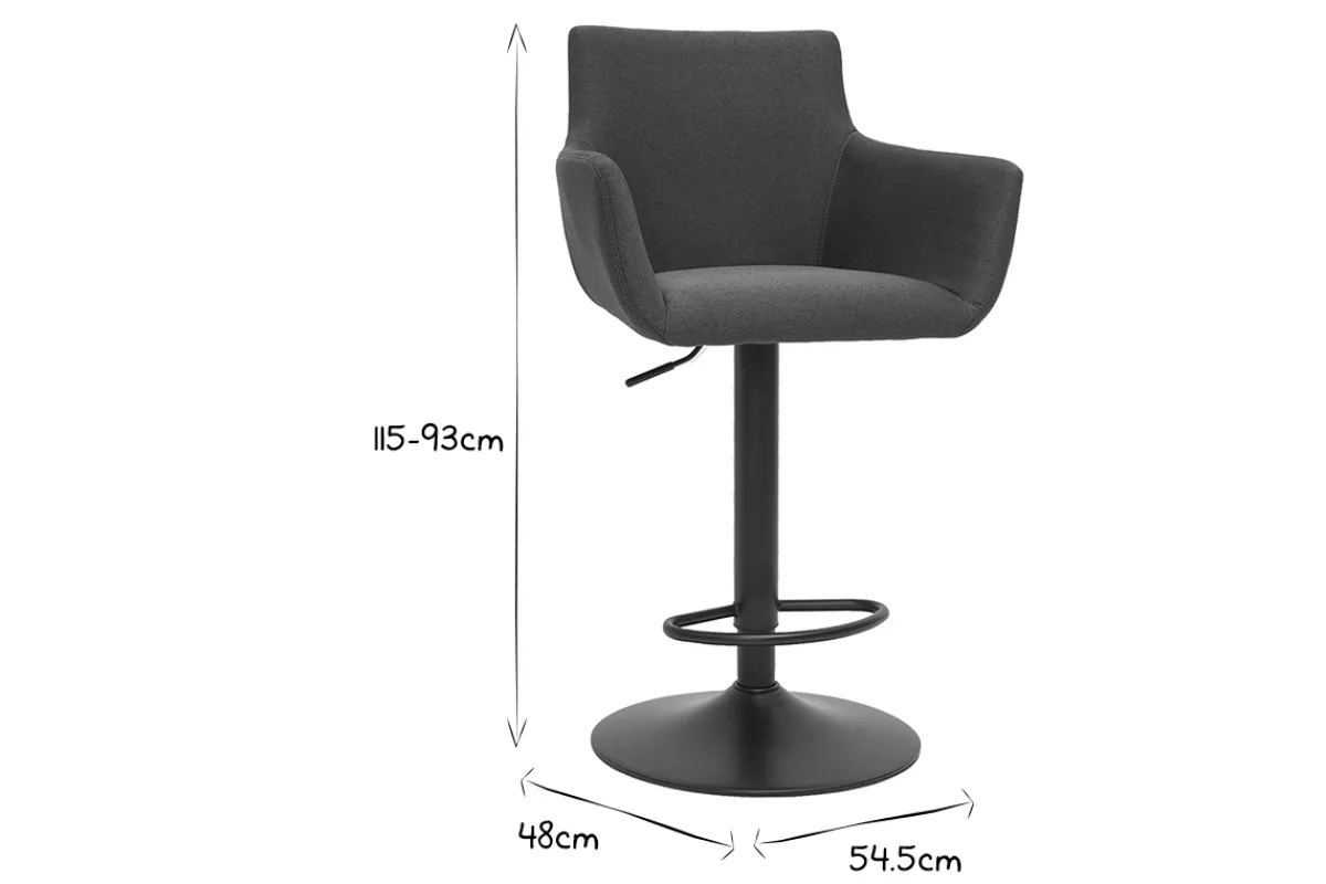 Miliboo Barhocker höhenverstellbar anthrazitgrauer Stoff und schwarz lackiertes Metall 2er-Set CARLIE* Barhocker