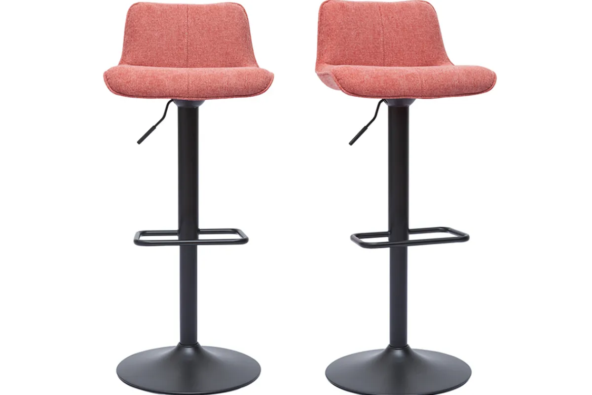 Miliboo Barhocker höhenverstellbar und um 360° drehbar aus Stoff mit strukturiertem Samteffekt in Terracotta und schwarzem Metall (2er-Set) BOOST* Barhocker