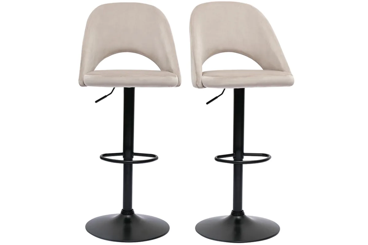 Miliboo Barhocker höhenverstellbar taupefarbener Samt und schwarzes Metall (2er-Set) COSETTE* Barhocker