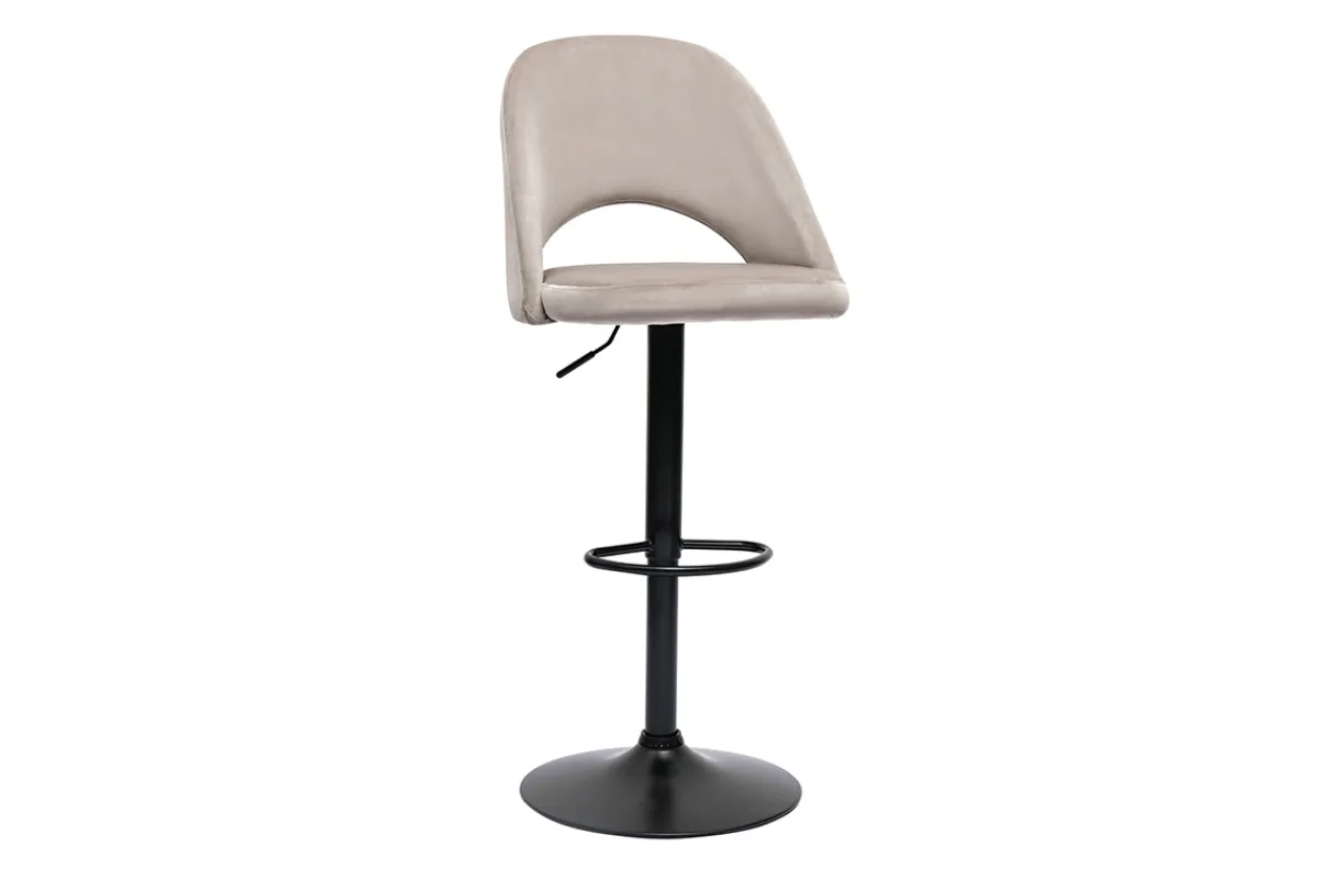 Miliboo Barhocker höhenverstellbar taupefarbener Samt und schwarzes Metall (2er-Set) COSETTE* Barhocker