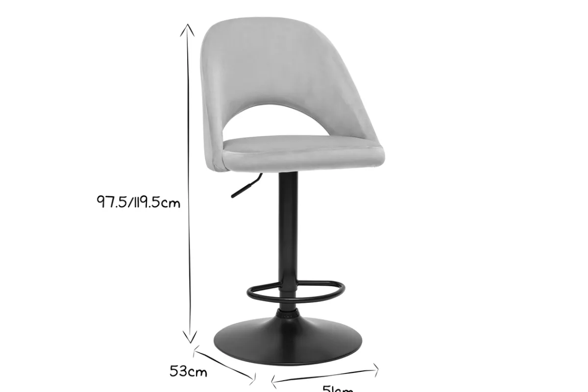Miliboo Barhocker höhenverstellbar taupefarbener Samt und schwarzes Metall (2er-Set) COSETTE* Barhocker
