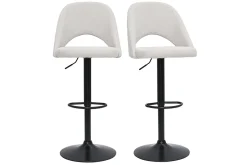 Miliboo Barhocker höhenverstellbar Stoff mit strukturiertem Samteffekt in Beige und schwarzes Metall (2er-Set) COSETTE* Barhocker
