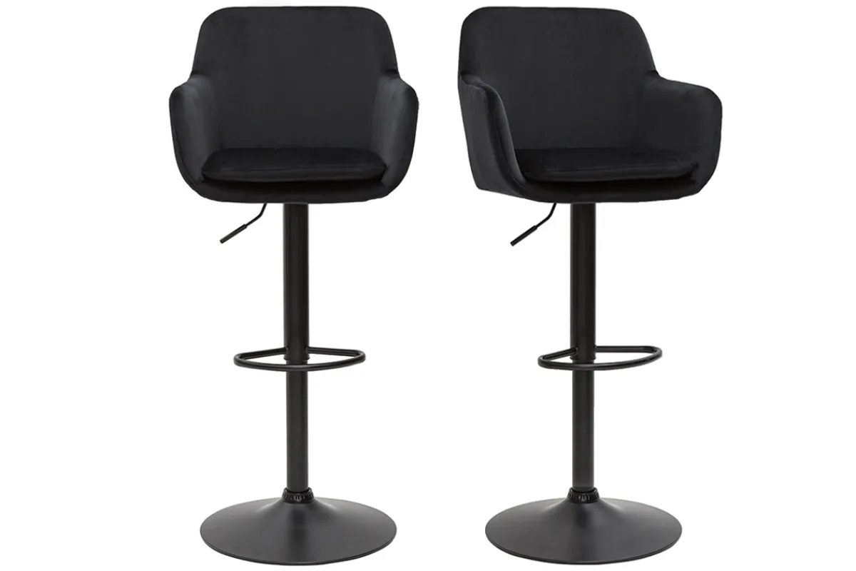 Miliboo Barhocker höhenverstellbar schwarzer Samt und schwarzes Metall (2er-Set) AMIKA* Barhocker