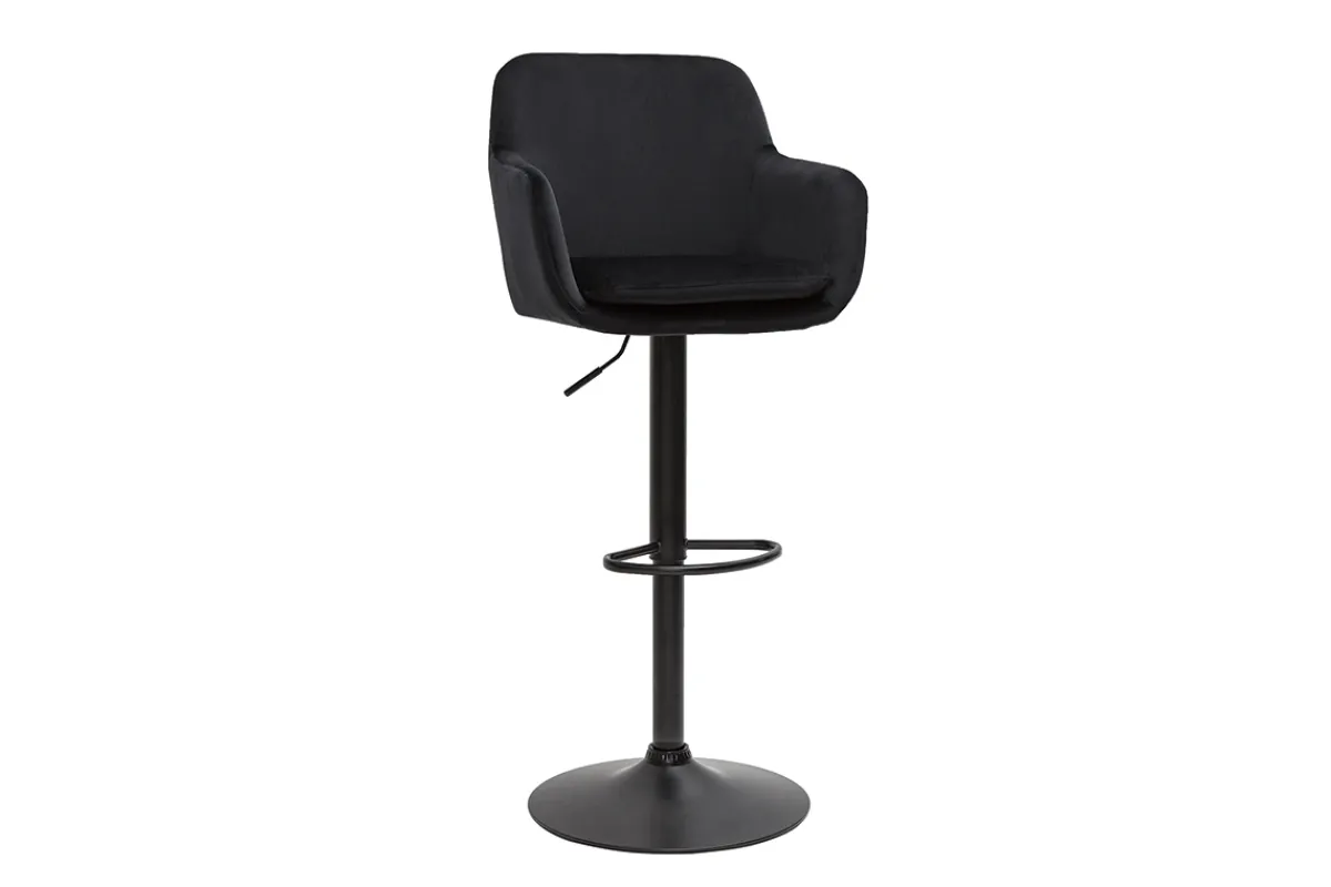 Miliboo Barhocker höhenverstellbar schwarzer Samt und schwarzes Metall (2er-Set) AMIKA* Barhocker