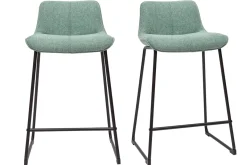 Miliboo Barhocker in blassgrünem Stoff mit Samteffekt und Metallfuß H65 cm (2er-Set) BOOST* Barhocker