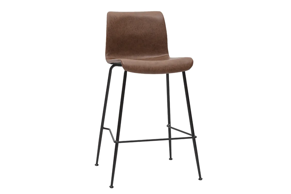 Miliboo Barhocker in braunem Antik-Look und schwarzes Metall H65 cm (2er Set) HAROLD* Barhocker