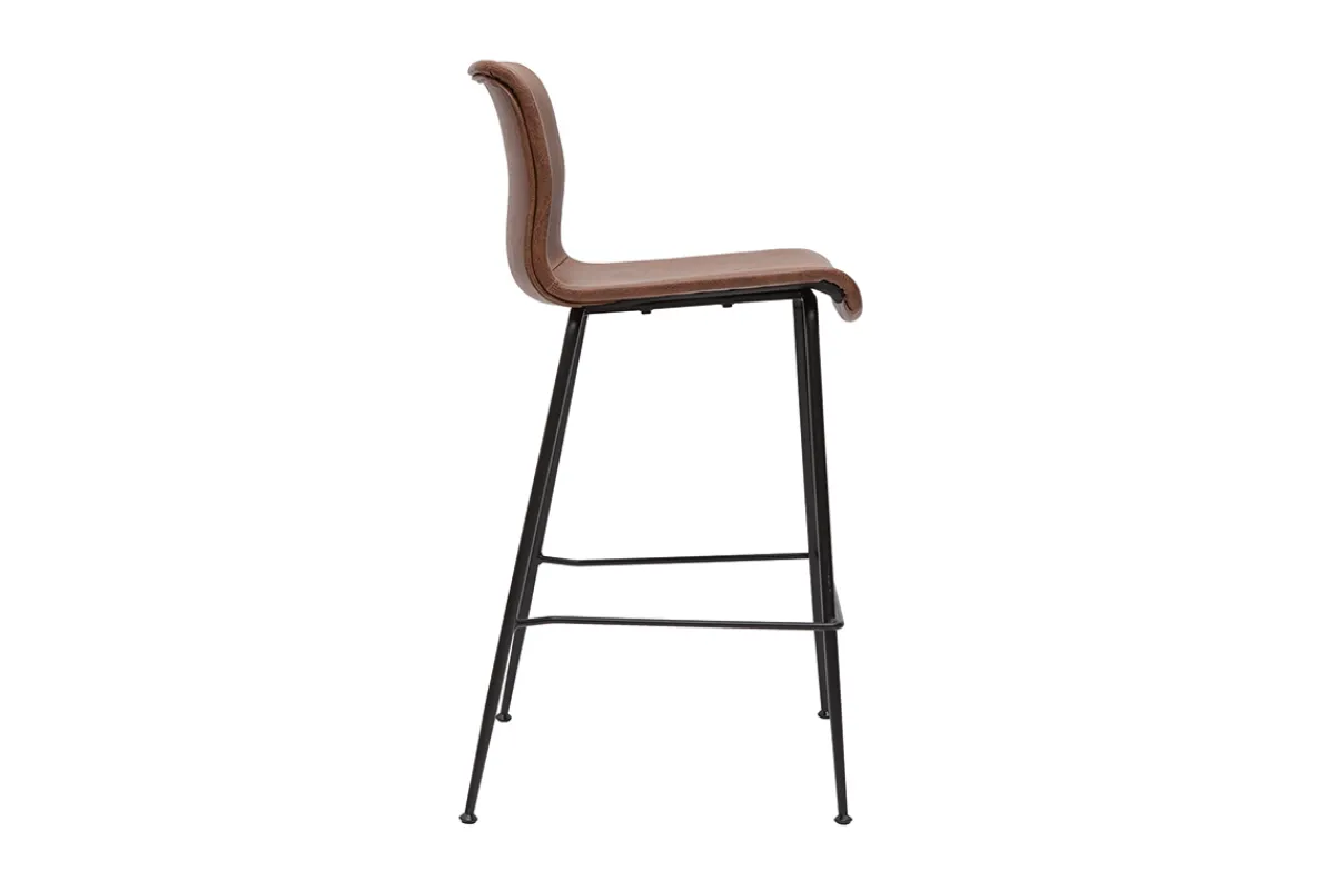 Miliboo Barhocker in braunem Antik-Look und schwarzes Metall H65 cm (2er Set) HAROLD* Barhocker