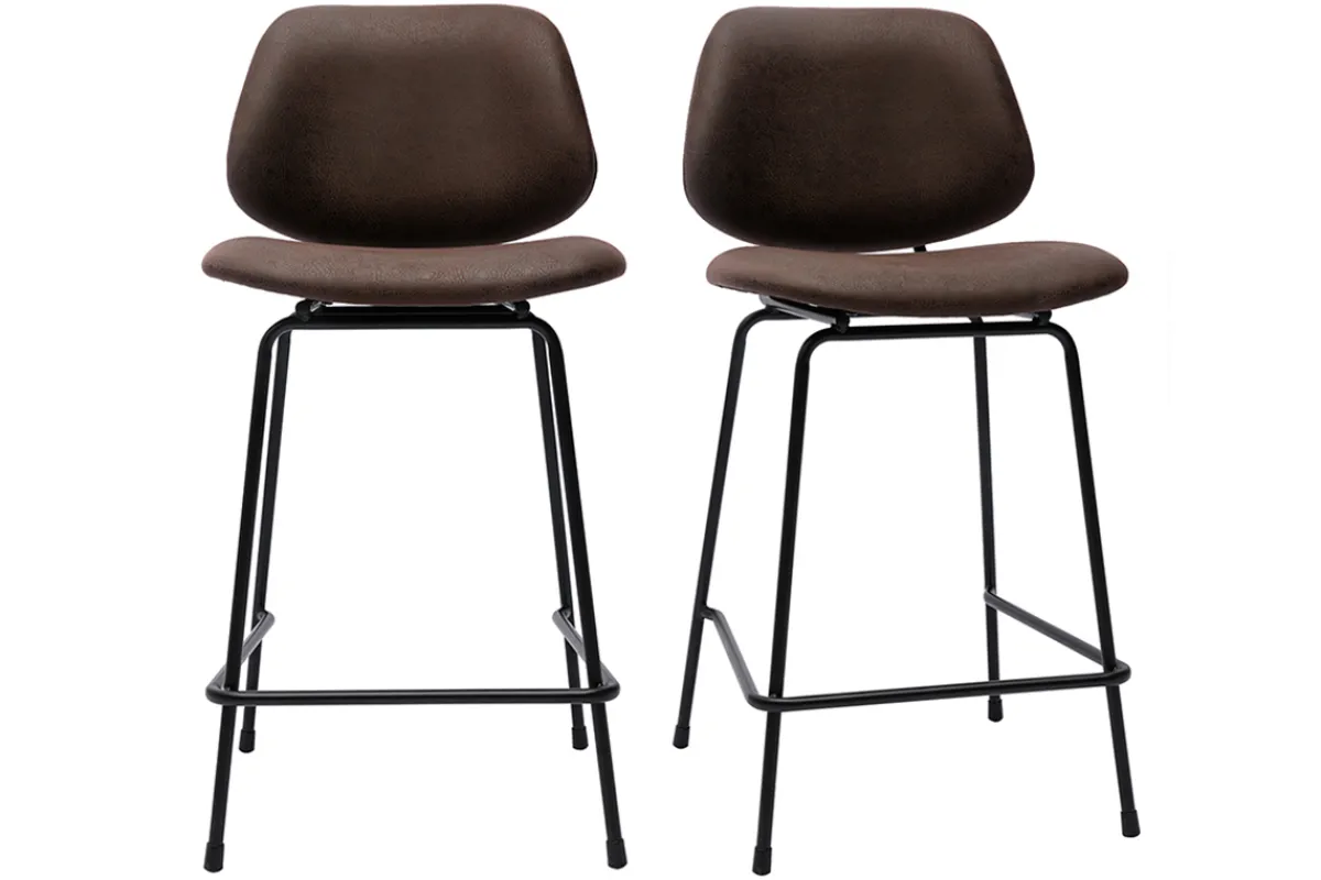 Miliboo Barhocker in braunem Antik-Look und schwarzes Metall H65 cm (2er Set) BARNET* Barhocker