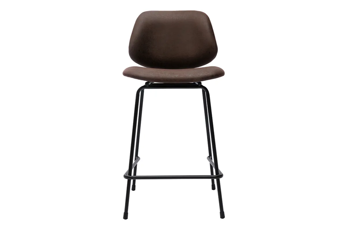 Miliboo Barhocker in braunem Antik-Look und schwarzes Metall H65 cm (2er Set) BARNET* Barhocker