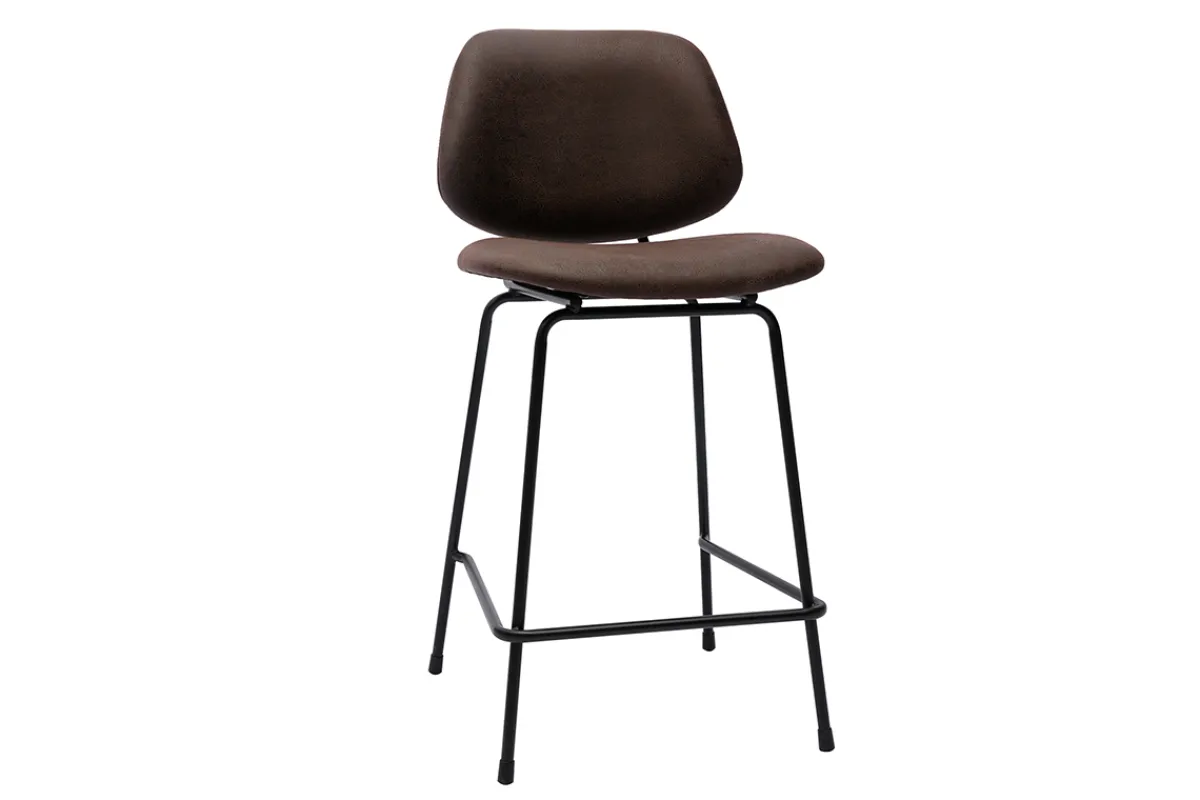 Miliboo Barhocker in braunem Antik-Look und schwarzes Metall H65 cm (2er Set) BARNET* Barhocker