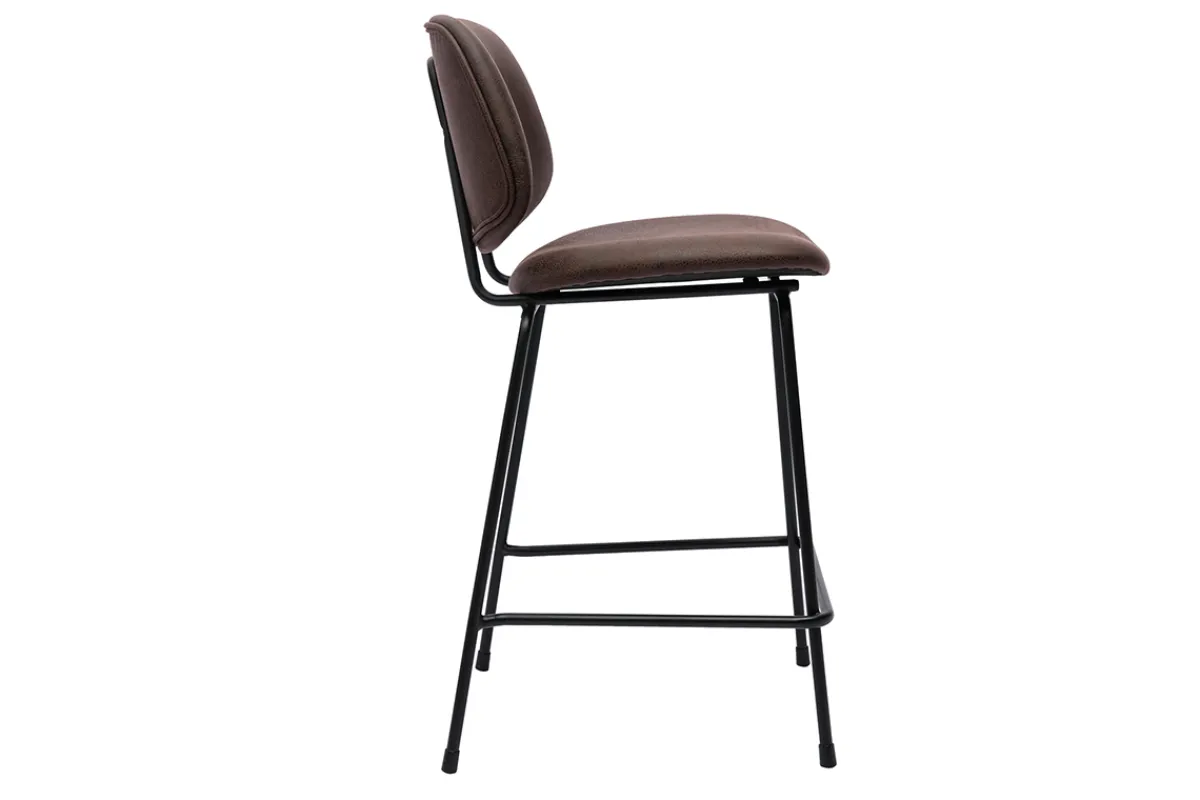 Miliboo Barhocker in braunem Antik-Look und schwarzes Metall H65 cm (2er Set) BARNET* Barhocker