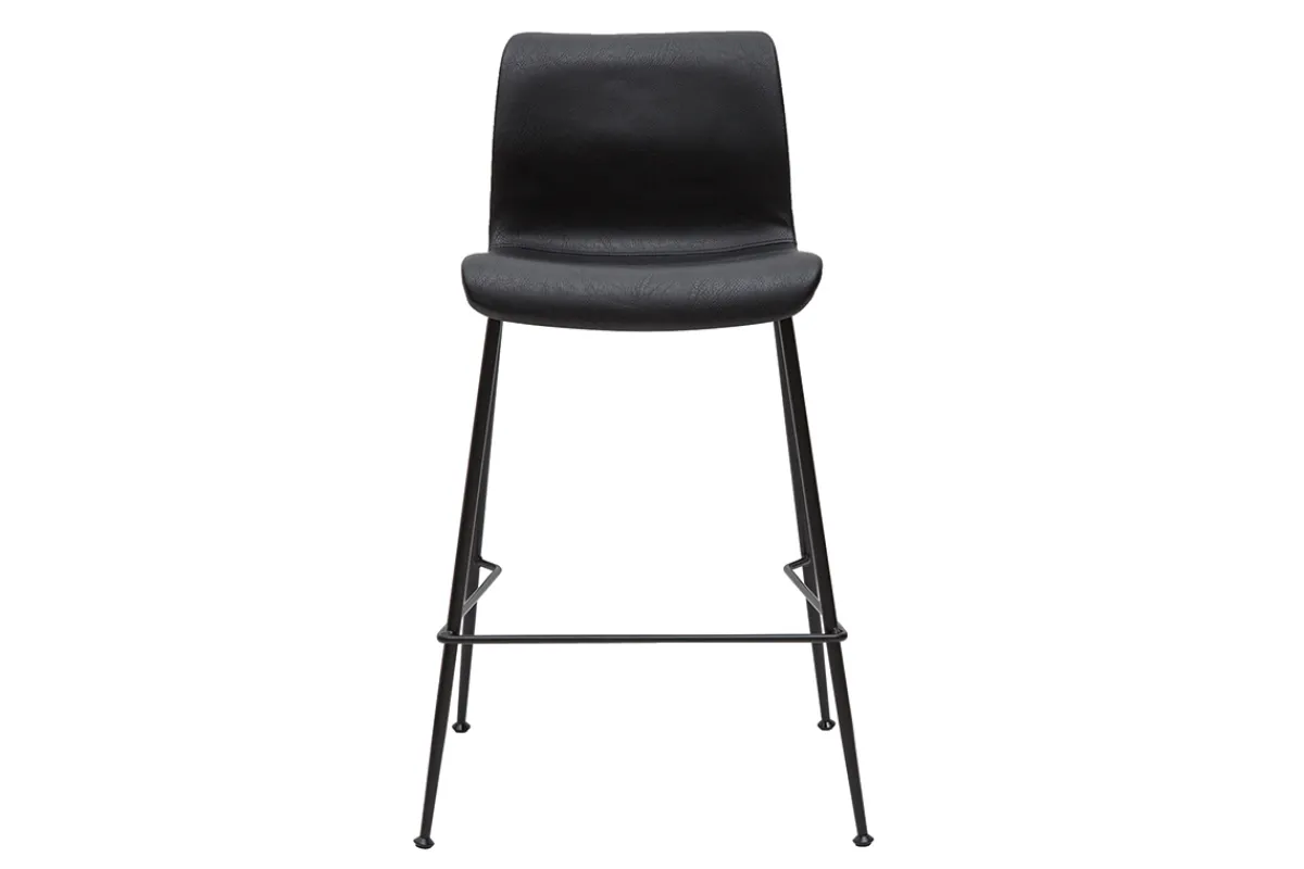 Miliboo Barhocker in schwarzem Antik-Look und schwarzes Metall H65 cm (2er Set) HAROLD* Barhocker
