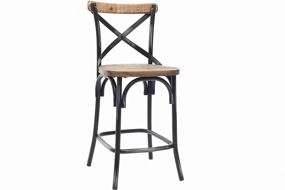 Miliboo Barhocker Industrie-Look aus Holz und Metall gealtert Schwarz 65 cm JAKE* Barhocker
