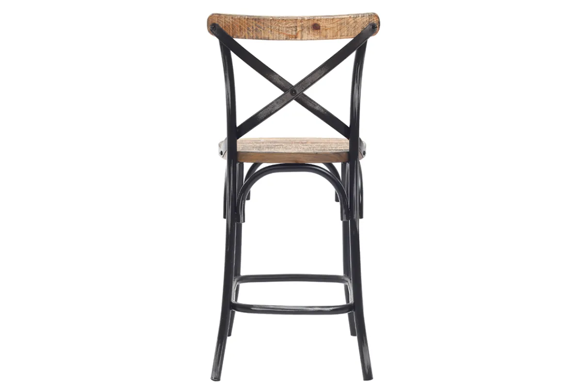 Miliboo Barhocker Industrie-Look aus Holz und Metall gealtert Schwarz 65 cm JAKE* Barhocker