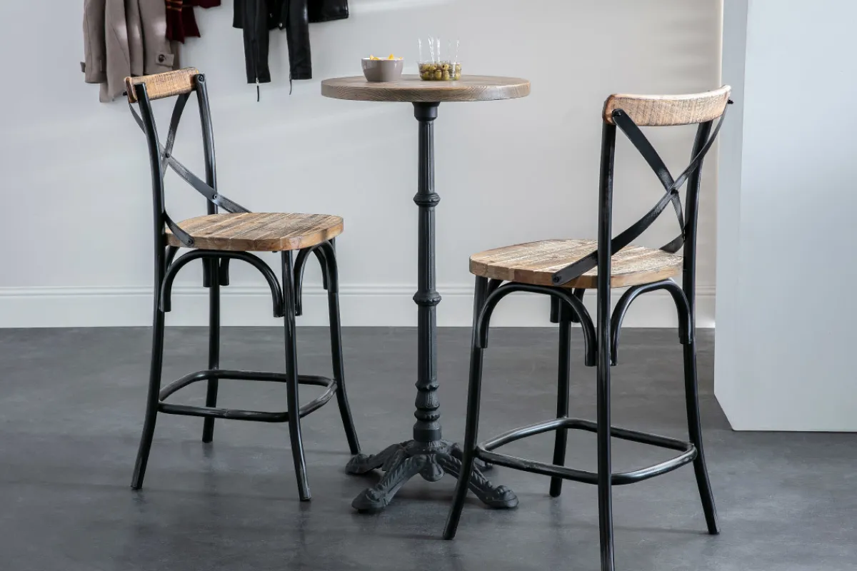 Miliboo Barhocker Industrie-Look aus Holz und Metall gealtert Schwarz 65 cm JAKE* Barhocker