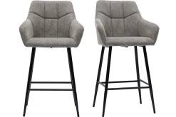 Miliboo Barhocker mit gepolsterten Sitzen aus Stoff mit Samteffekt, grau meliert, schwarzes Metall H65 cm (2er-Set) MONTERO* Barhocker