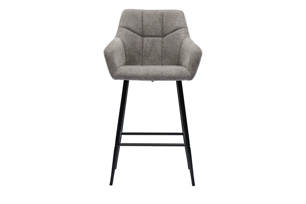 Miliboo Barhocker mit gepolsterten Sitzen aus Stoff mit Samteffekt, grau meliert, schwarzes Metall H65 cm (2er-Set) MONTERO* Barhocker