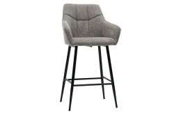 Miliboo Barhocker mit gepolsterten Sitzen aus Stoff mit Samteffekt, grau meliert, schwarzes Metall H65 cm (2er-Set) MONTERO* Barhocker