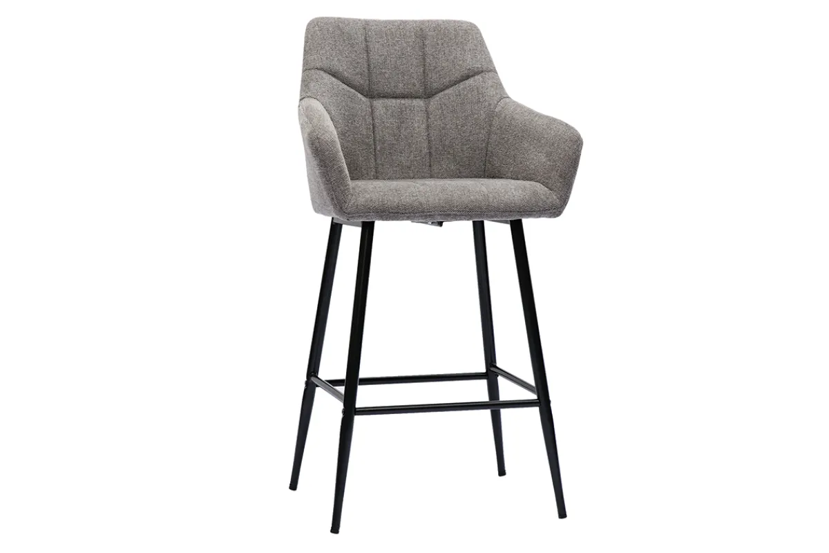 Miliboo Barhocker mit gepolsterten Sitzen aus Stoff mit Samteffekt, grau meliert, schwarzes Metall H65 cm (2er-Set) MONTERO* Barhocker