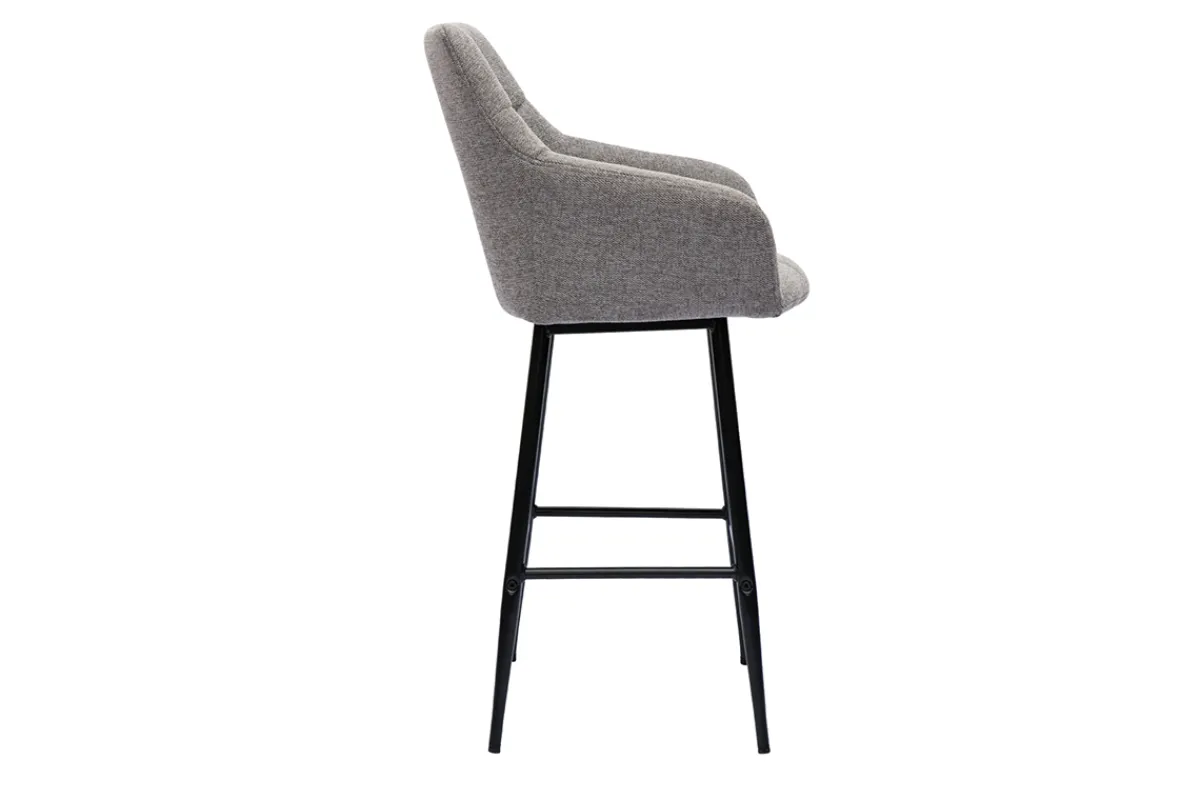 Miliboo Barhocker mit gepolsterten Sitzen aus Stoff mit Samteffekt, grau meliert, schwarzes Metall H65 cm (2er-Set) MONTERO* Barhocker