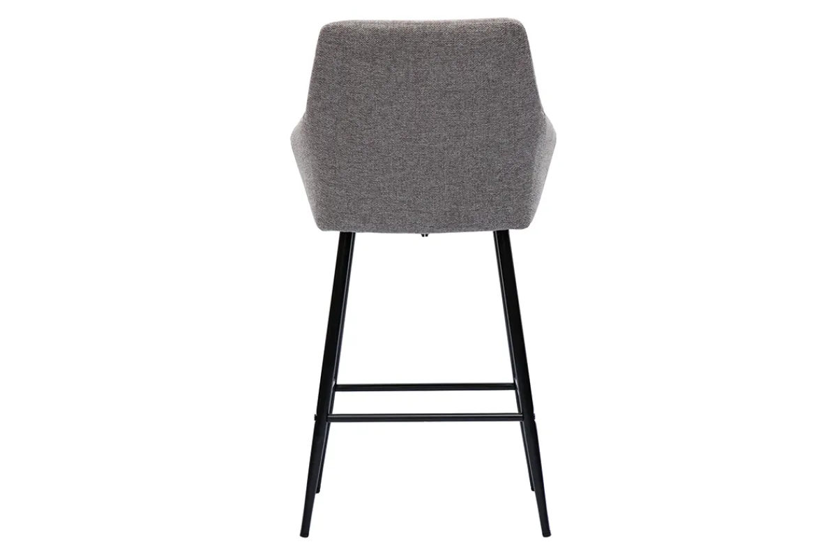 Miliboo Barhocker mit gepolsterten Sitzen aus Stoff mit Samteffekt, grau meliert, schwarzes Metall H65 cm (2er-Set) MONTERO* Barhocker