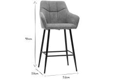 Miliboo Barhocker mit gepolsterten Sitzen aus Stoff mit Samteffekt, grau meliert, schwarzes Metall H65 cm (2er-Set) MONTERO* Barhocker