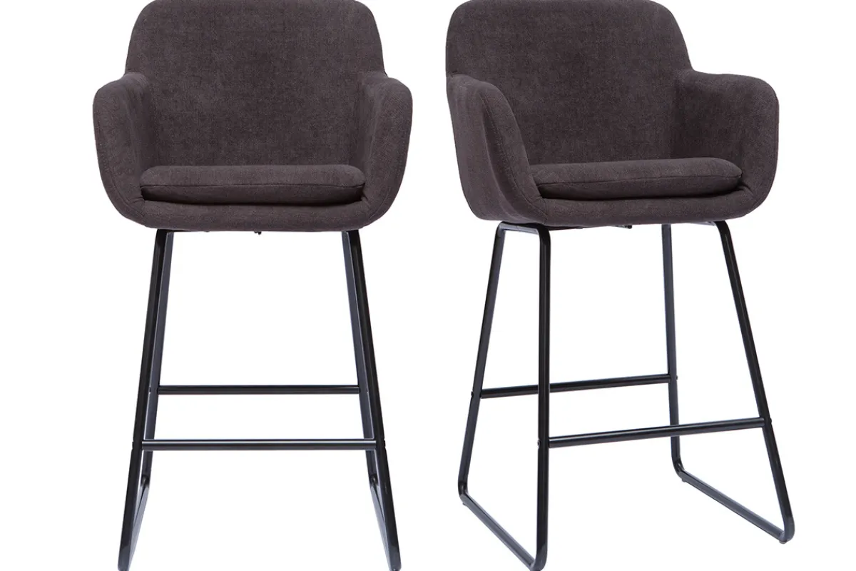 Miliboo Barhocker mit Samteffekt dunkelgrau H65 cm (2er-Set) AMIKA* Barhocker